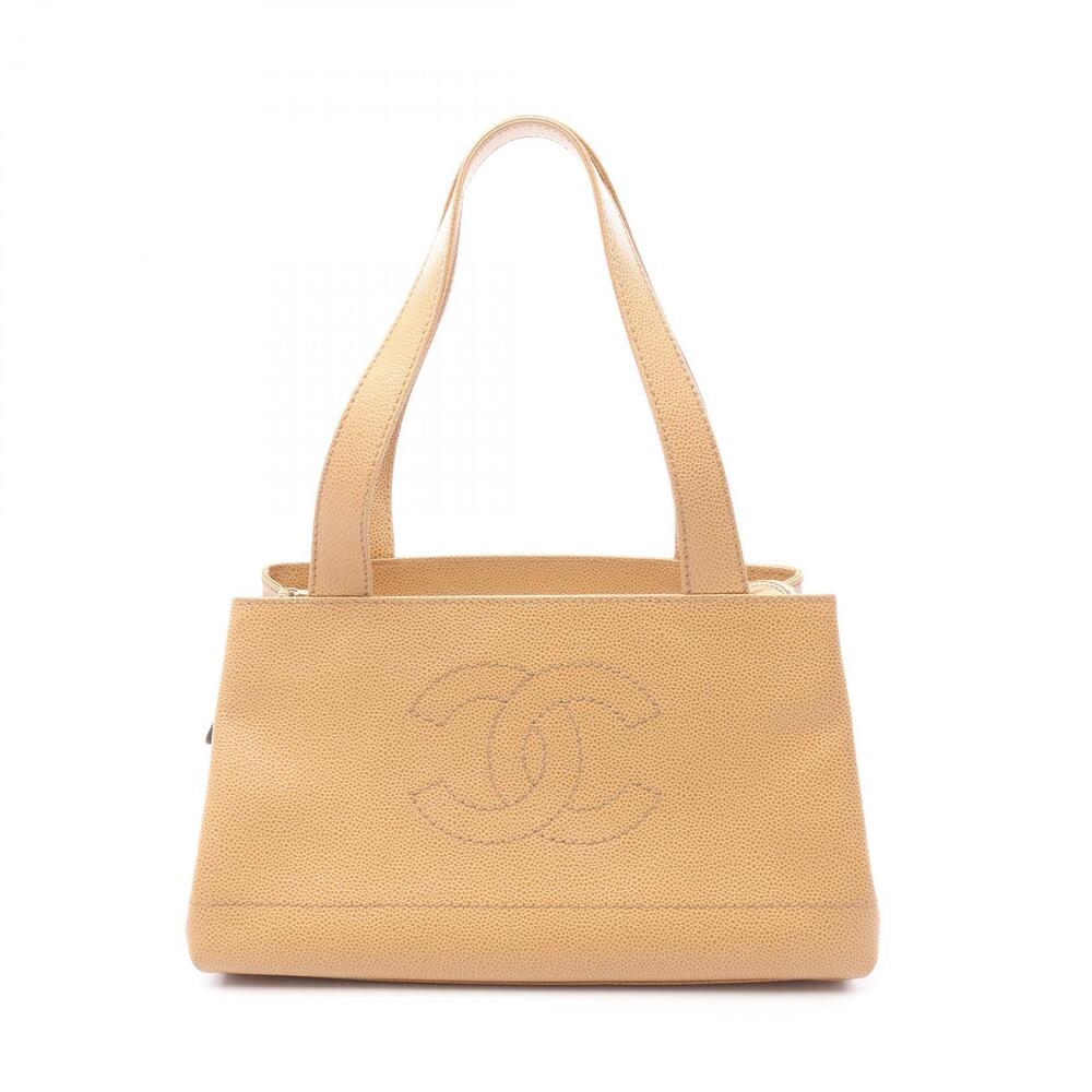 Chanel Coco Mark Handbag Leather Grained Calfskin Beige